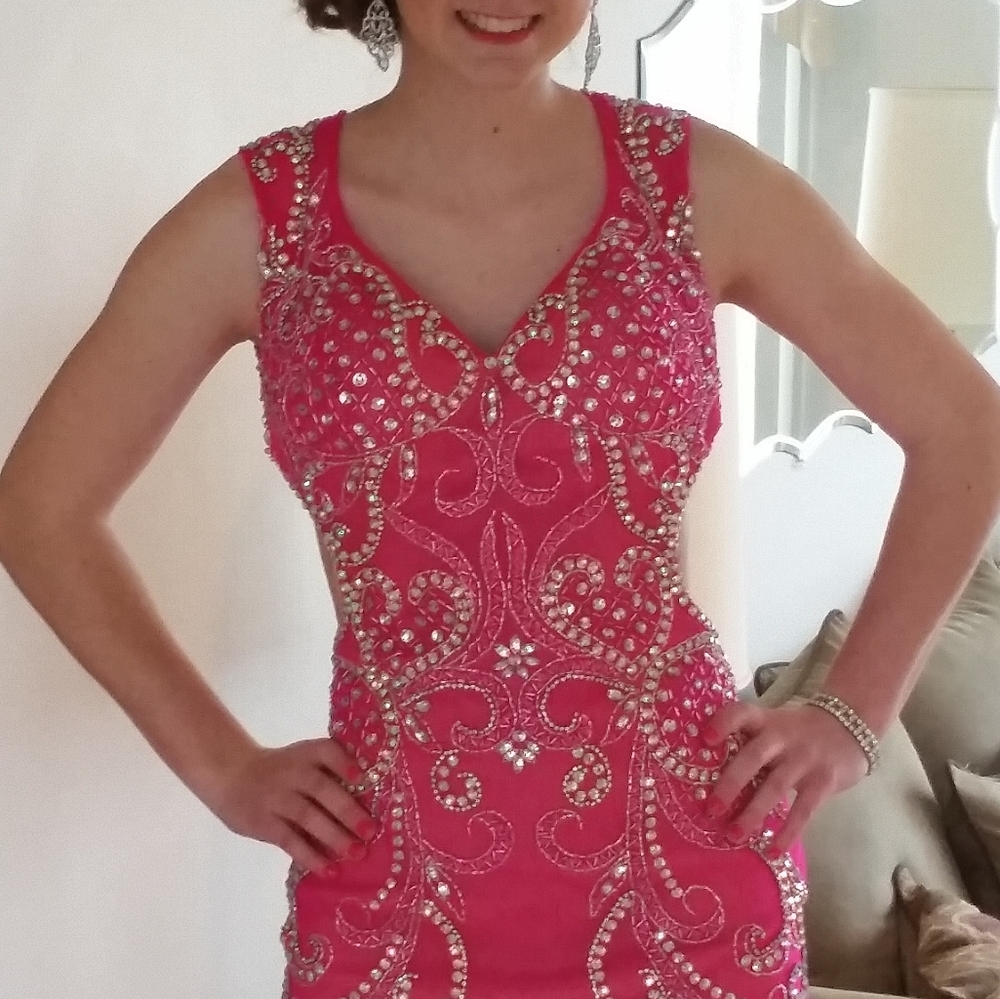 Hot pink, beautifully beaded, Vienna dress